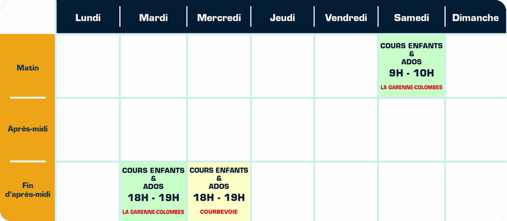 Planning hebdomadaire des cours SD-KIDS